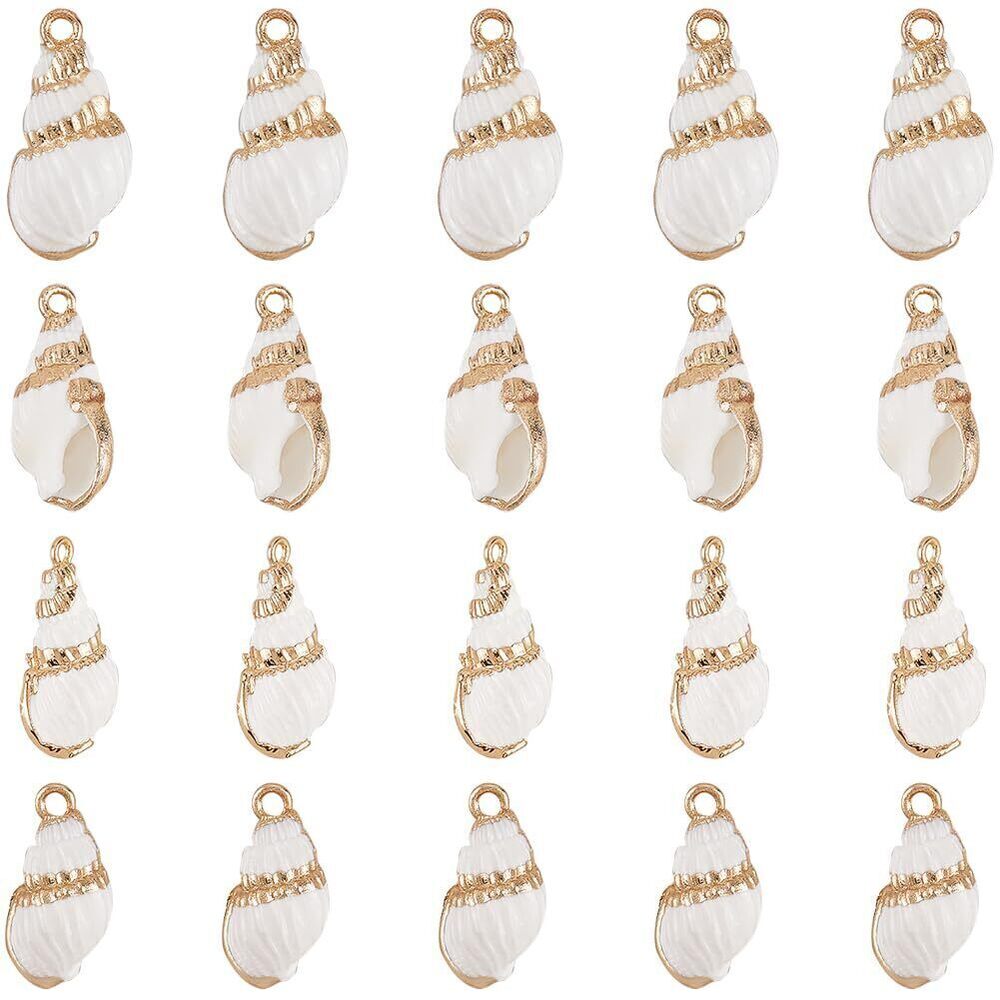 6970 1 Box 30Pcs Seashell Charms White Spiral Shell Charm Bulk Natural